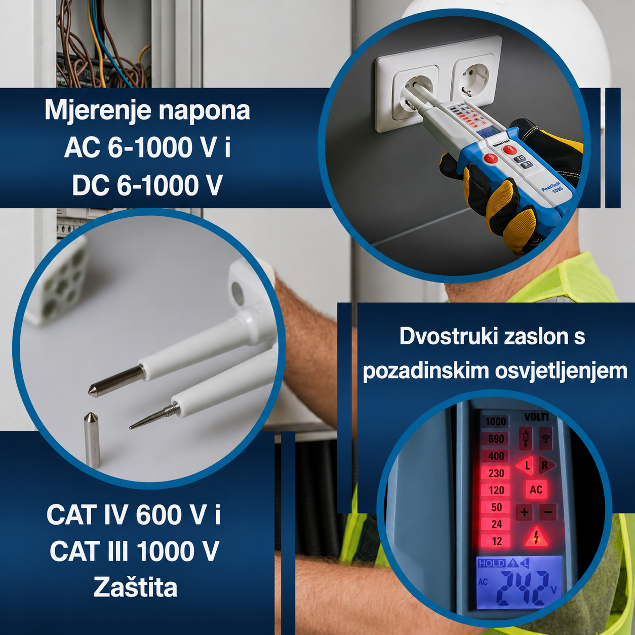 PKT-1096 Ispitivač napona AC/DC s RCD-testom i dvostrukim zaslonom - Slika 3