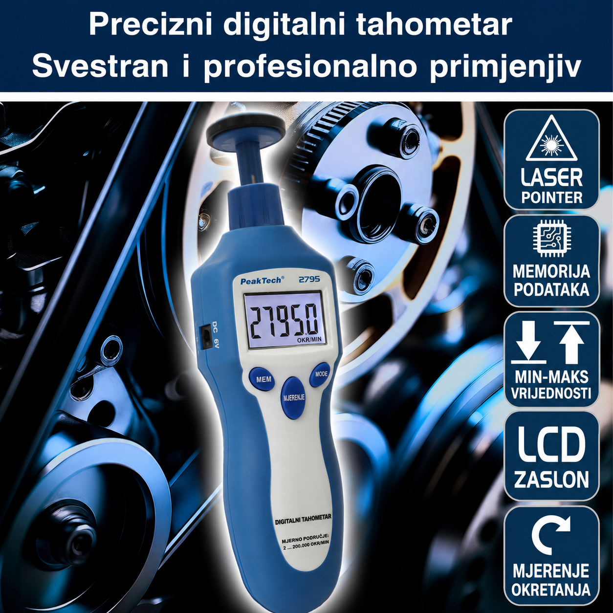 Tahometar PKT 2795 s laserom - Slika 3